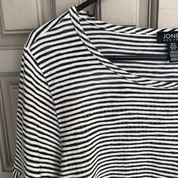 Jones New York Pullover SzM Stretch Knit Blk/Wht Stripes Bell Sleeve Pre-Owned - Picture 6 of 9